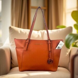 MICHAEL KORS‎ CHARLOTTE ORANGE POPPY JET SET TOTE SHOULDER WORK BAG PURSE NWT